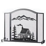 Vanity Art Ravenna Black Iron 1-Panel Fireplace Screen with Decorative Filigree