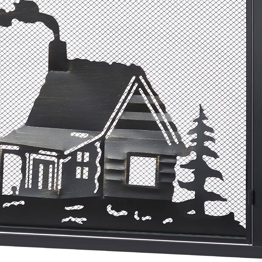 Vanity Art Ravenna Black Iron 1-Panel Fireplace Screen with Decorative Filigree