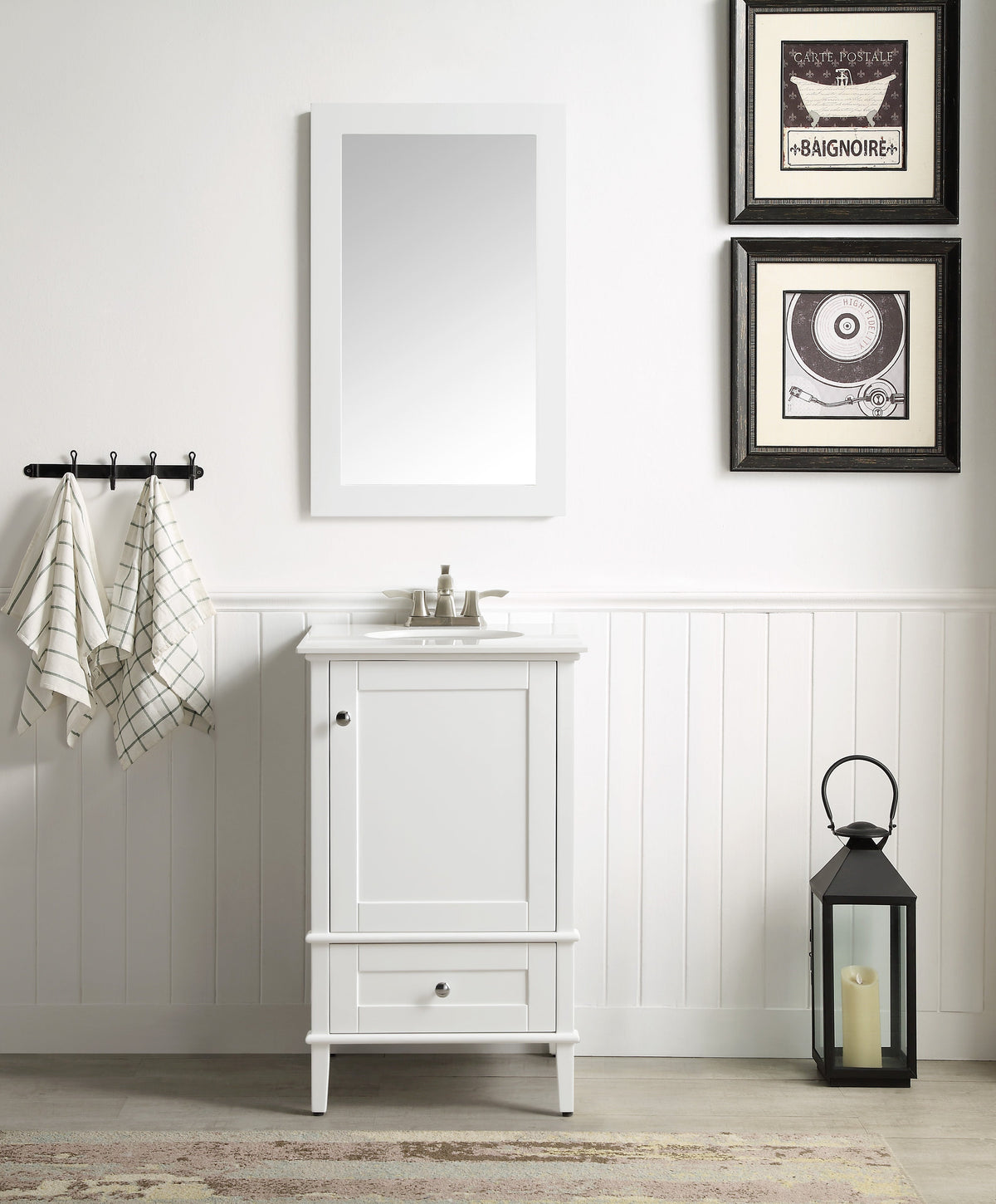 ANZZI Alexander Series 21-in Black Single Sink Bathroom Vanity with White Solid Surface Top (Mirror Included)
