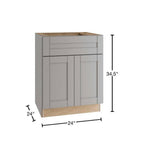 Contractor Express Cabinets Arlington Veiled Gray Plywood Shaker Stock Assembled Base Kitchen Cabinet Soft Close 24 in W x 24 in D x 34.5 in H