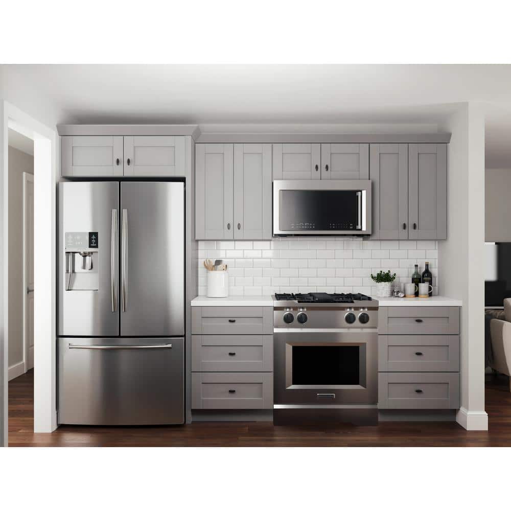 Contractor Express Cabinets Arlington Veiled Gray Plywood Shaker Stock Assembled Base Kitchen Cabinet Soft Close 33 in W x 24 in D x 34.5 in H