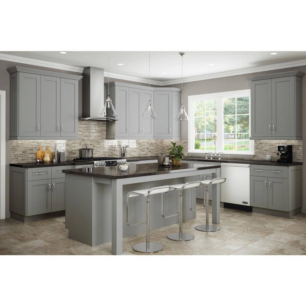 Contractor Express Cabinets Arlington Veiled Gray Plywood Shaker Stock Assembled Wall Kitchen Cabinet Soft Close 21 in W x 12 in D x 36 in H