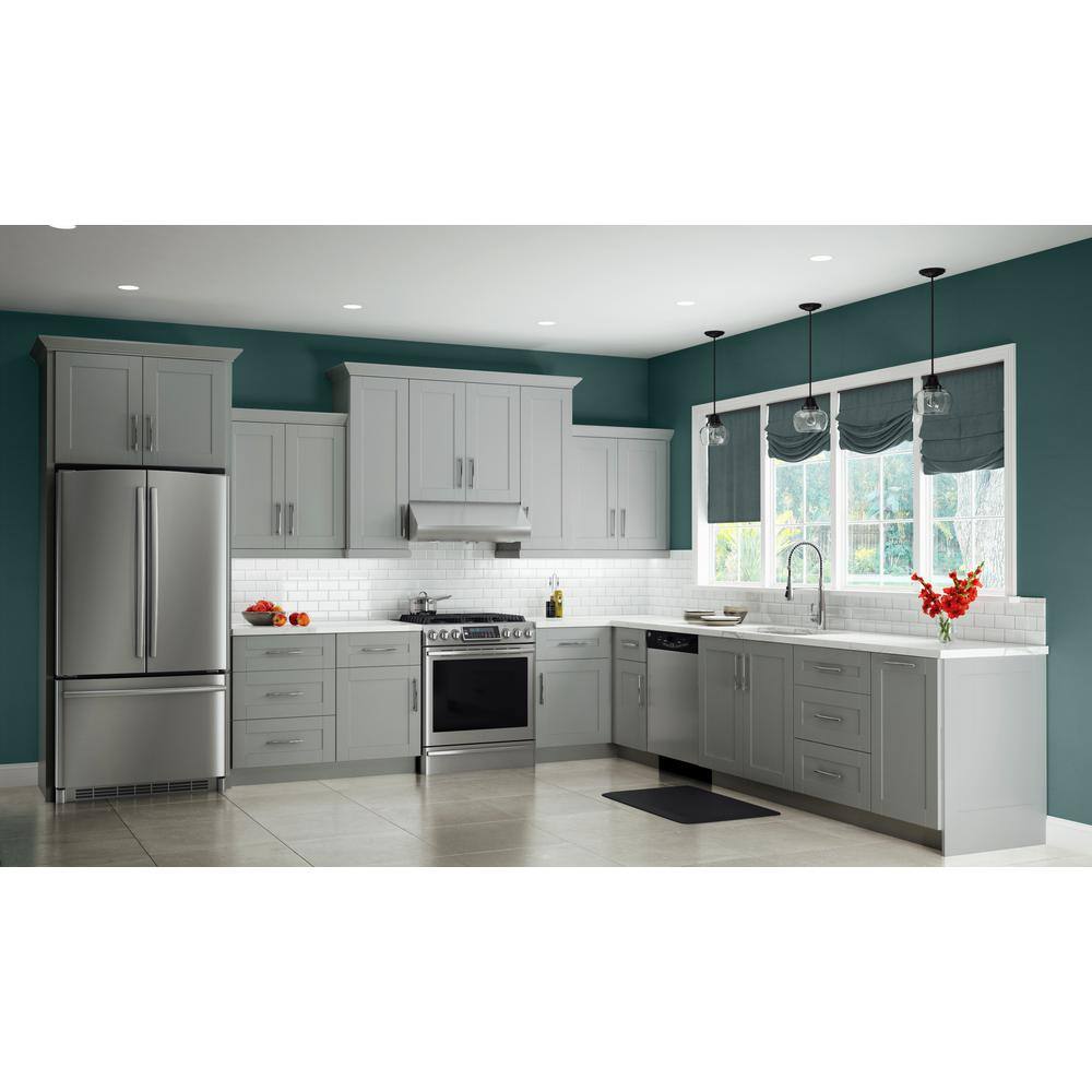 Contractor Express Cabinets Arlington Veiled Gray Plywood Shaker Stock Assembled Wall Kitchen Cabinet Soft Close 21 in W x 12 in D x 36 in H