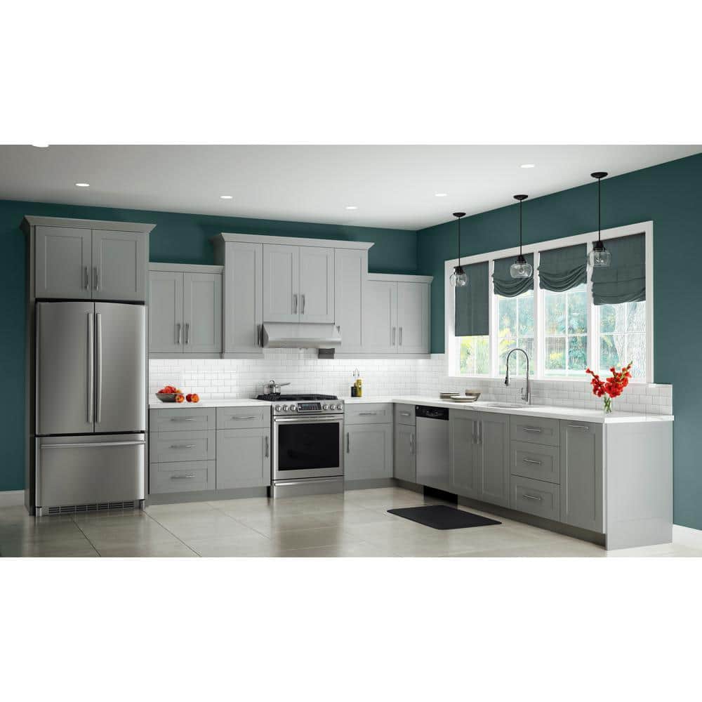 Contractor Express Cabinets Arlington Veiled Gray Plywood Shaker Stock Assembled Wall Kitchen Cabinet Soft Close 24 in W x 12 in D x 30 in H