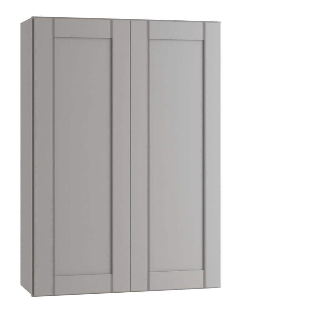 Contractor Express Cabinets Arlington Veiled Gray Plywood Shaker Stock Assembled Wall Kitchen Cabinet Soft Close 27 in W x 12 in D x 42 in H