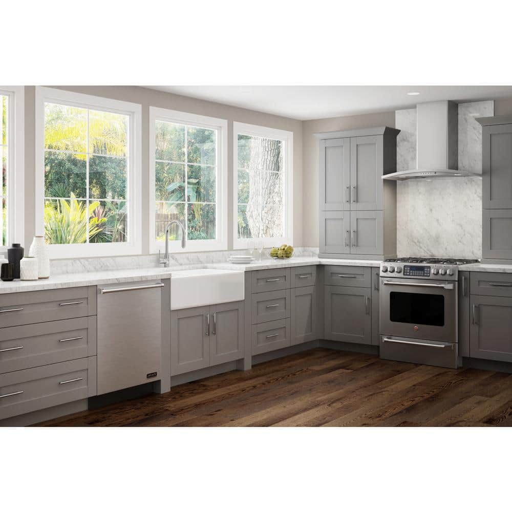 Contractor Express Cabinets Arlington Veiled Gray Plywood Shaker Stock Assembled Wall Kitchen Cabinet Soft Close 36 in W x 12 in D x 36 in H