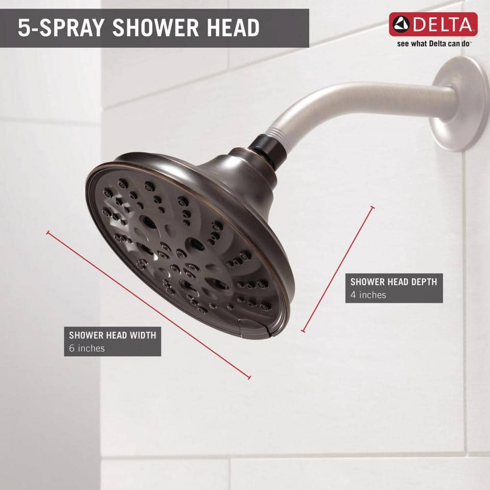 Delta Pivotal 5-Spray 6 in. Wall Mount Fixed Rain H2Okinetic Shower Head in Venetian Bronze