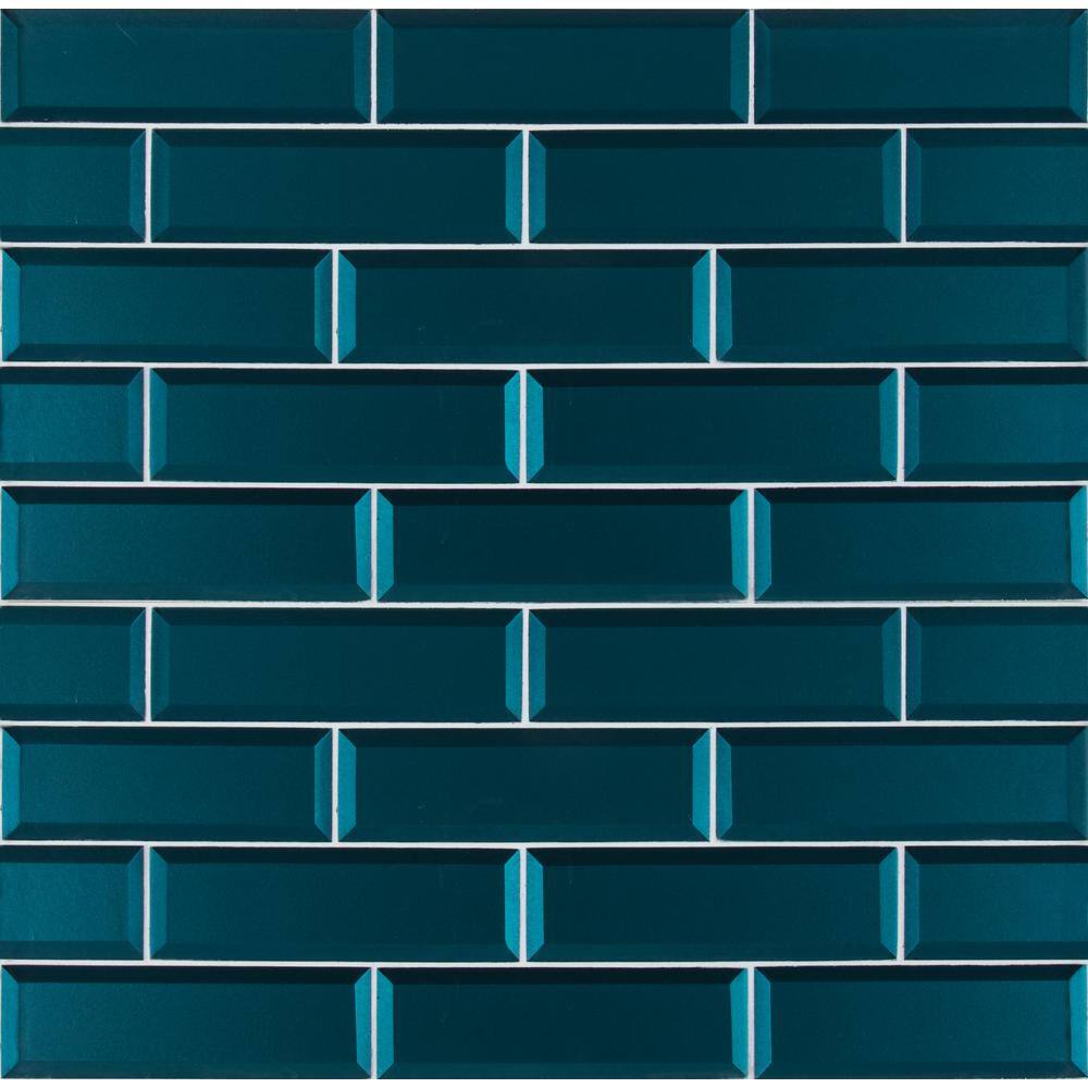 MSI Verde Azul Beveled 2.5 in. x 9 in. x 8mm Glossy Glass Blue Subway Tile (5.6 sq. ft. / case)