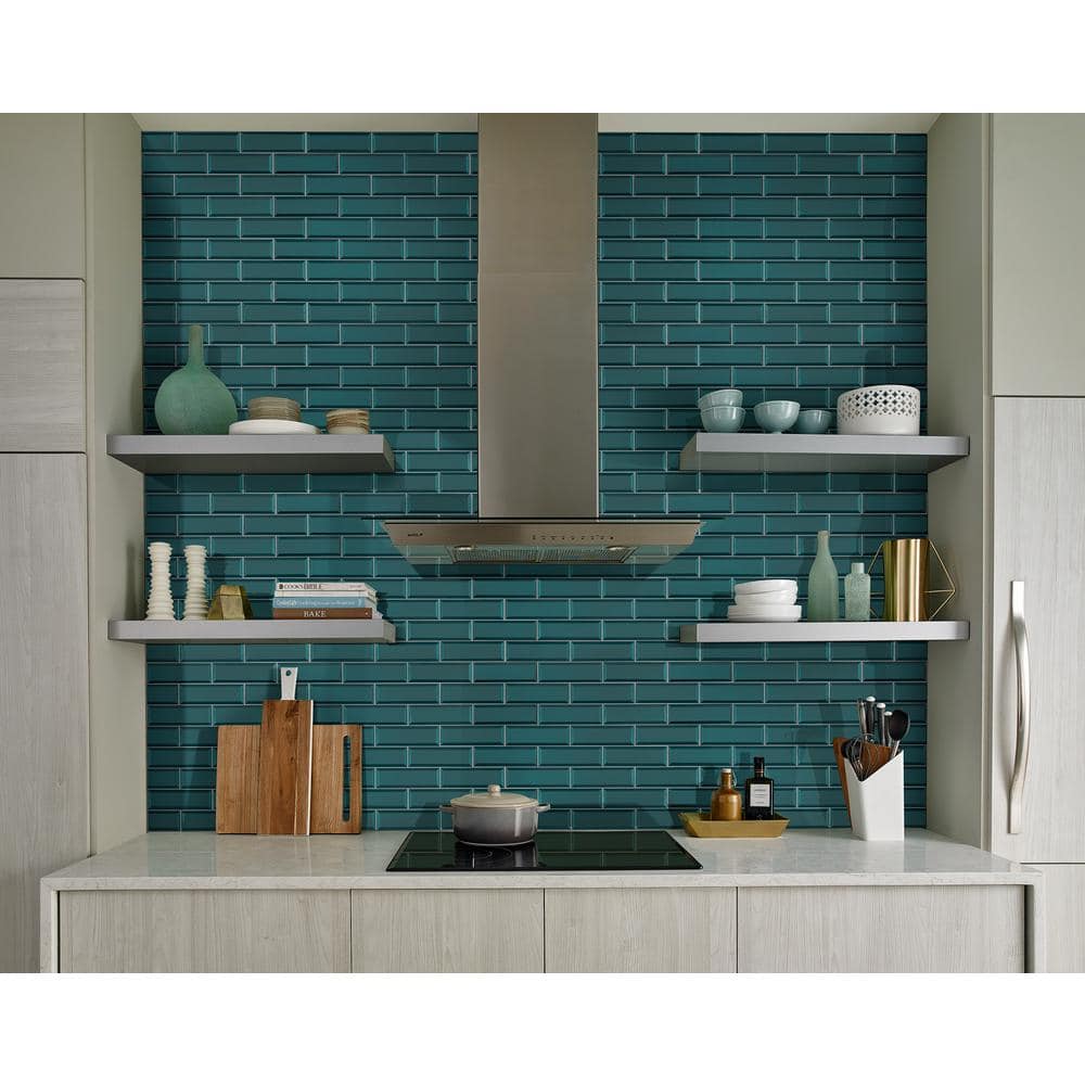 MSI Verde Azul Beveled 2.5 in. x 9 in. x 8mm Glossy Glass Blue Subway Tile (5.6 sq. ft. / case)
