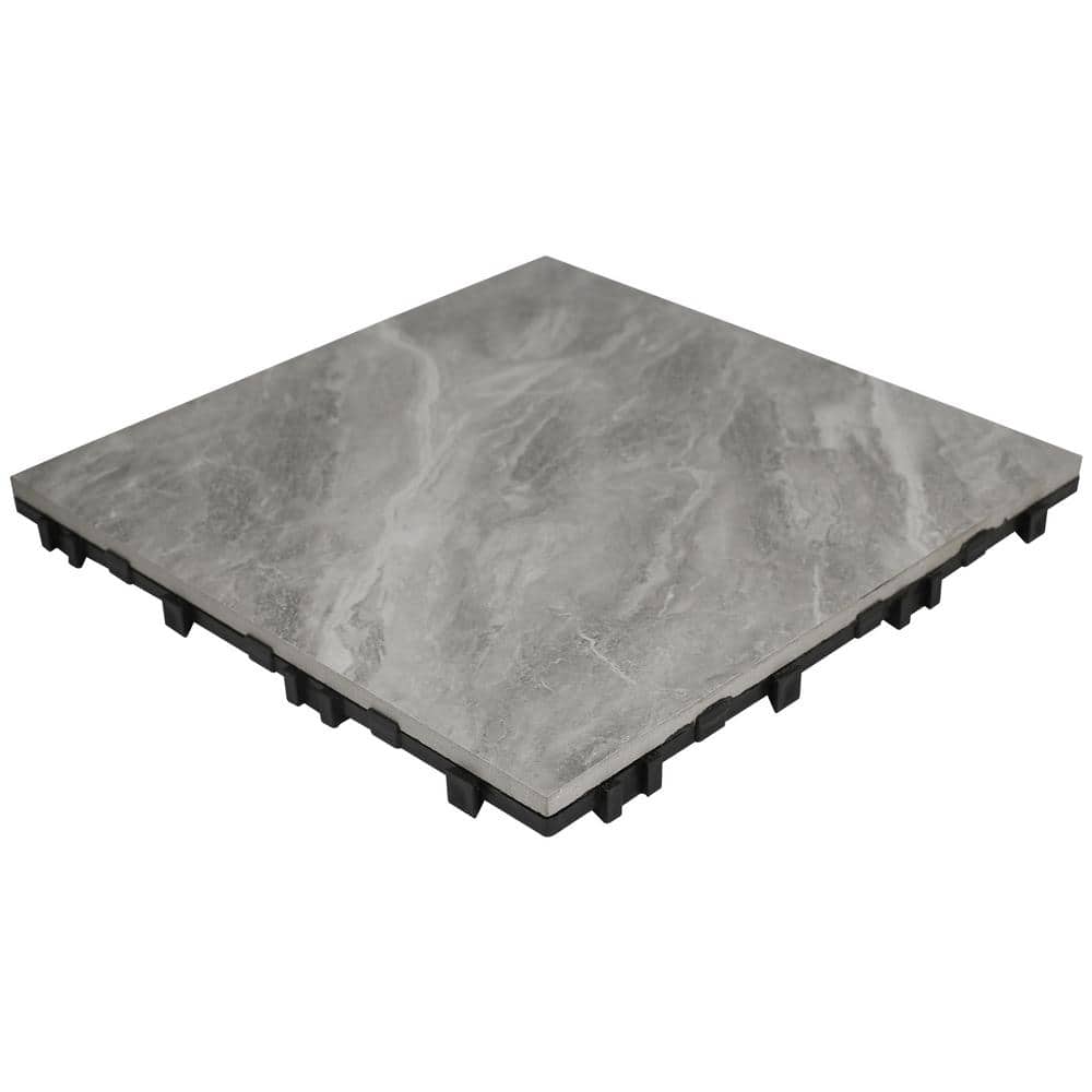 NewTechWood Outdoor Ceramic Quick Deck Tiles 12 in. x 12 in. Verona in Silver Gray (5-Pieces Per Box)