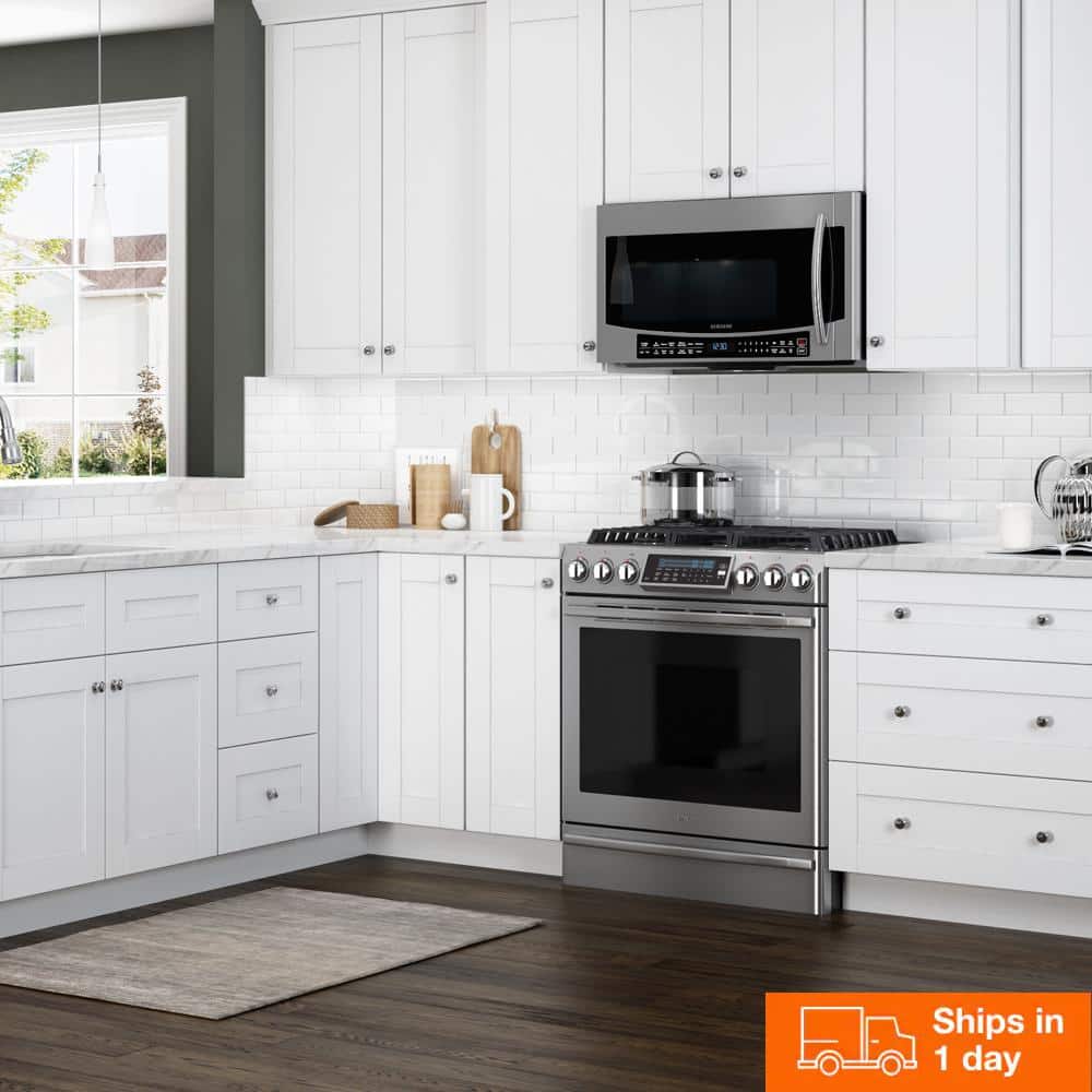 Contractor Express Cabinets Arlington Vesper White Plywood Shaker Stock Assembled Wall Kitchen Cabinet Soft Close 9 in W x 12 in D x 36 in H