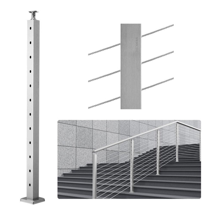 VEVOR Cable Railing Post 42 in. L x 2 in. W x 2 in. H 30° Angled Hole Stair Railing Post SUS304 Stainless Steel Rail Post