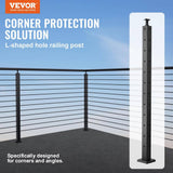 VEVOR Cable Railing Post 42 in. L x 2 in. W x 2 in. H Steel L-Shaped Hole Corner Railing Post SUS304 Stainless Steel Rail Post