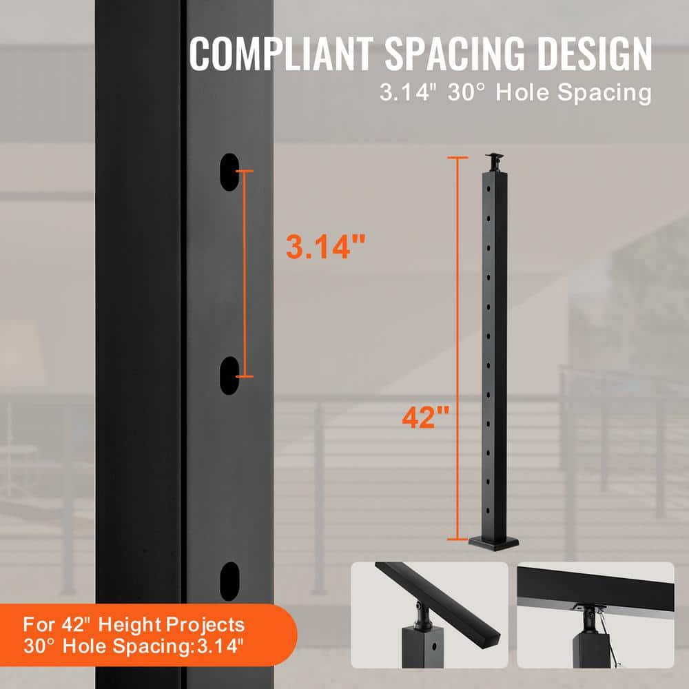 VEVOR Cable Railing Post 42 in. L x 2 in. W x 2 in. H 30° Angled Hole Stair Railing Post Black Cable Rail Post (1-Pack )