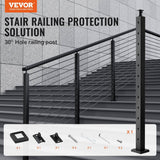 VEVOR Cable Railing Post 42 in. L x 2 in. W x 2 in. H 30° Angled Hole Stair Railing Post Black Cable Rail Post (1-Pack )