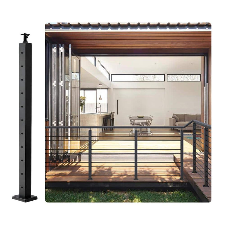 VEVOR Cable Railing Post 36 in. L x 2 in. W x 2 in. H Steel Horizontal Hole Deck Railing Post SUS304 Stainless Steel Rail Post