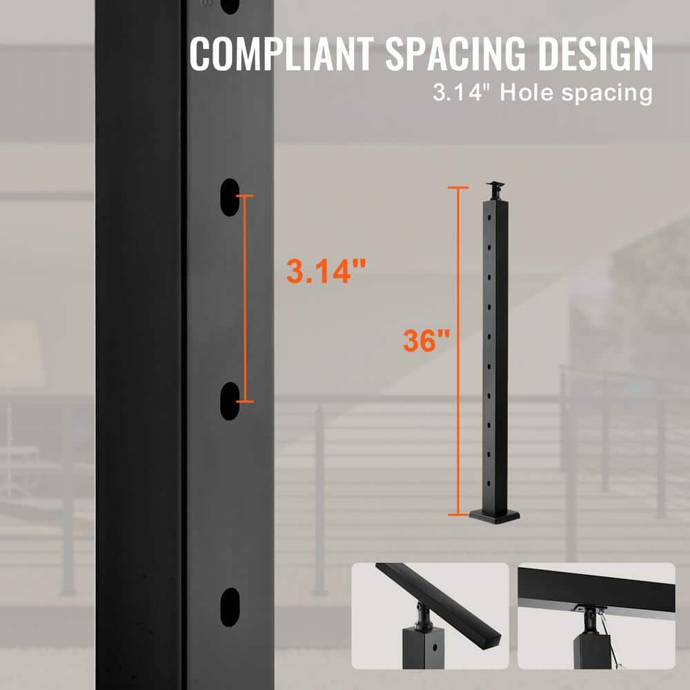 VEVOR Cable Railing Post 36 in. L x 2 in. W x 2 in. H Steel 30° Hole Stair Railing Post SUS304 Stainless Steel Rail Post