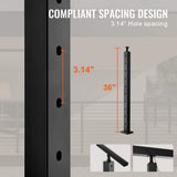 VEVOR Cable Railing Post 36 in. L x 2 in. W x 2 in. H Steel 30° Hole Stair Railing Post SUS304 Stainless Steel Rail Post