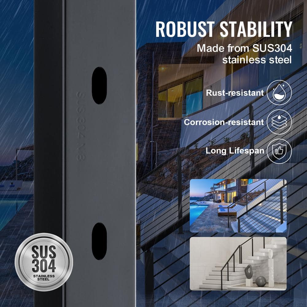 VEVOR Cable Railing Post 36 in. L x 2 in. W x 2 in. H Steel 30° Hole Stair Railing Post SUS304 Stainless Steel Rail Post