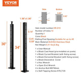 VEVOR Cable Railing Post 36 in. L x 2 in. W x 2 in. H Steel 30° Hole Stair Railing Post SUS304 Stainless Steel Rail Post