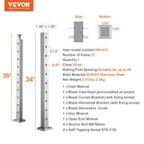 VEVOR Cable Railing Post 36 in. L x 2 in. W x 2 in. H Steel 30° Hole Stair Post SUS304 Stainless Steel Cable Rail Post Silver