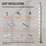 VEVOR Cable Railing Post 36 in. L x 2 in. W x 2 in. H Steel 30° Hole Stair Post SUS304 Stainless Steel Cable Rail Post Silver