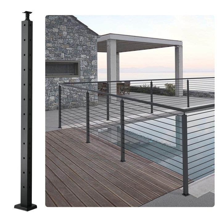 VEVOR Cable Railing Post 42 in. L x 1 in. W x 2 in. H Steel L-Shaped Hole Corner Railing Post Cable Rail Post (1-Pack )