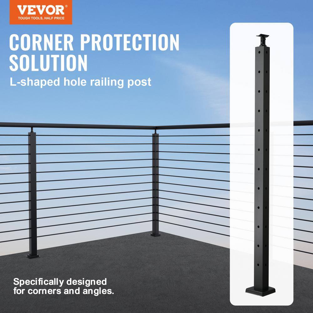 VEVOR Cable Railing Post 42 in. L x 1 in. W x 2 in. H Steel L-Shaped Hole Corner Railing Post Cable Rail Post (1-Pack )