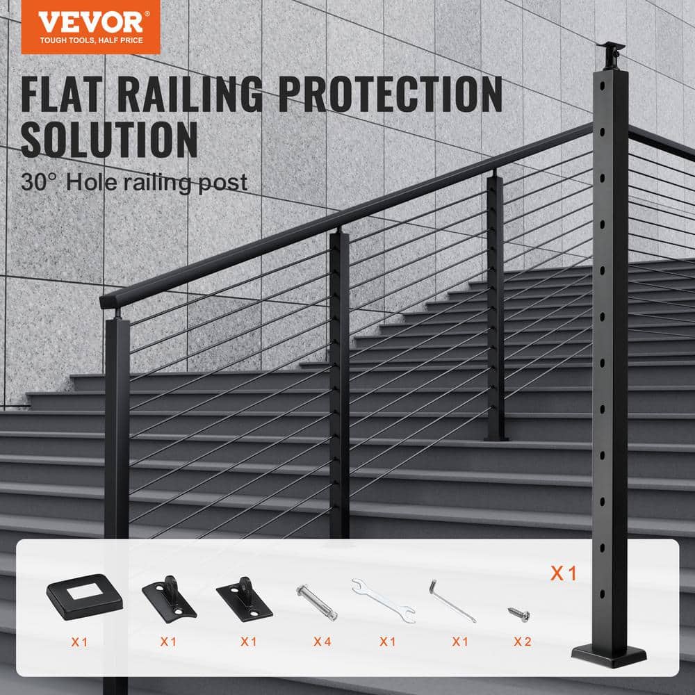 VEVOR Cable Railing Post 42 in. L x 1 in. W x 2 in. H Steel 30° Angled Hole Stair Railing Post Cable Rail Post (1-Pack )