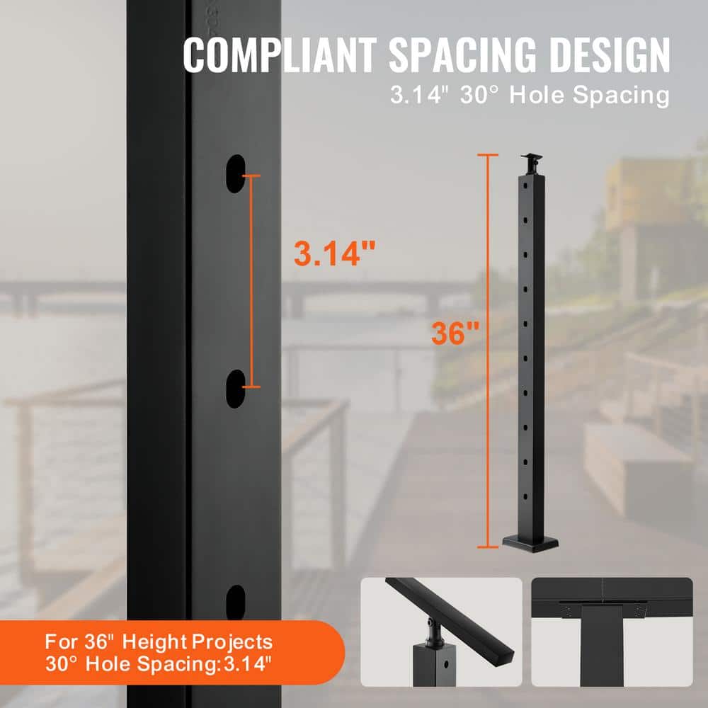 VEVOR Cable Railing Post 36 in. L x 1 in. W x 2 in. H Steel 30° Angled Hole Stair Railing Post Cable Rail Post (1-Pack )
