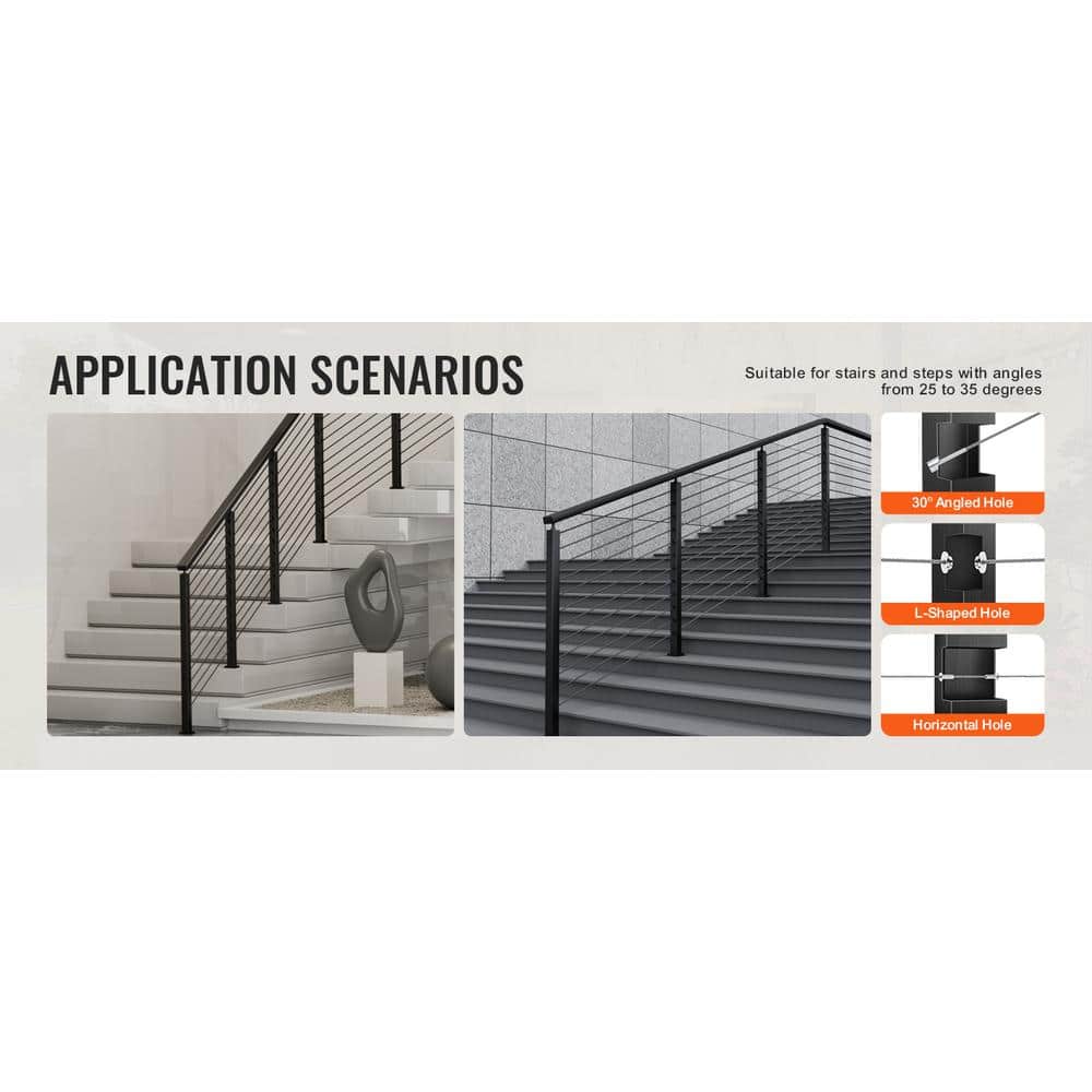 VEVOR Cable Railing Post 36 in. L x 1 in. W x 2 in. H Steel 30° Angled Hole Stair Railing Post Cable Rail Post (1-Pack )