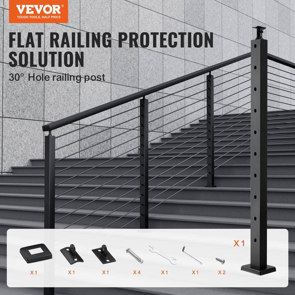 VEVOR Cable Railing Post 36 in. L x 1 in. W x 2 in. H Steel 30° Angled Hole Stair Railing Post Cable Rail Post (1-Pack )
