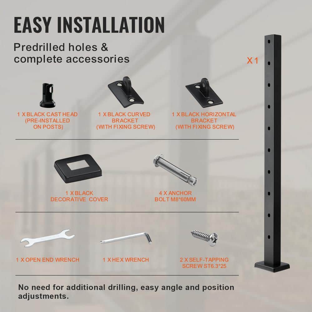 VEVOR Cable Railing Post 36 in. L x 1 in. W x 2 in. H Steel 30° Angled Hole Stair Railing Post Cable Rail Post (1-Pack )