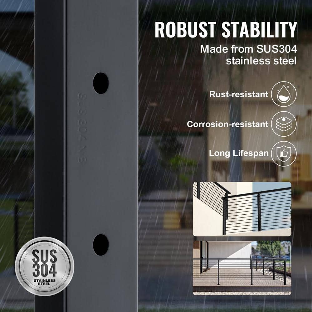VEVOR Cable Railing Post 42 in. x 1 in. x 2 in. Steel Horizontal Hole Deck Railing Post with Horizontal and Curved Bracket