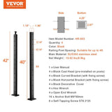 VEVOR Cable Railing Post 42 in. x 1 in. x 2 in. Steel Horizontal Hole Deck Railing Post with Horizontal and Curved Bracket