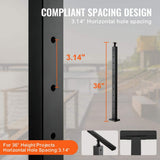 VEVOR Cable Railing Post 36 in. x 1 in. x 2 in. Steel Horizontal Hole Deck Railing Post with Horizontal and Curved Bracket