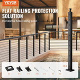 VEVOR Cable Railing Post 36 in. x 1 in. x 2 in. Steel Horizontal Hole Deck Railing Post with Horizontal and Curved Bracket