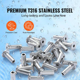VEVOR T316 Stainless Steel Protector Sleeves for 1/8 in. Wire Rope Cable Railing Balustrade Marine Grade Come with A Drill Bit