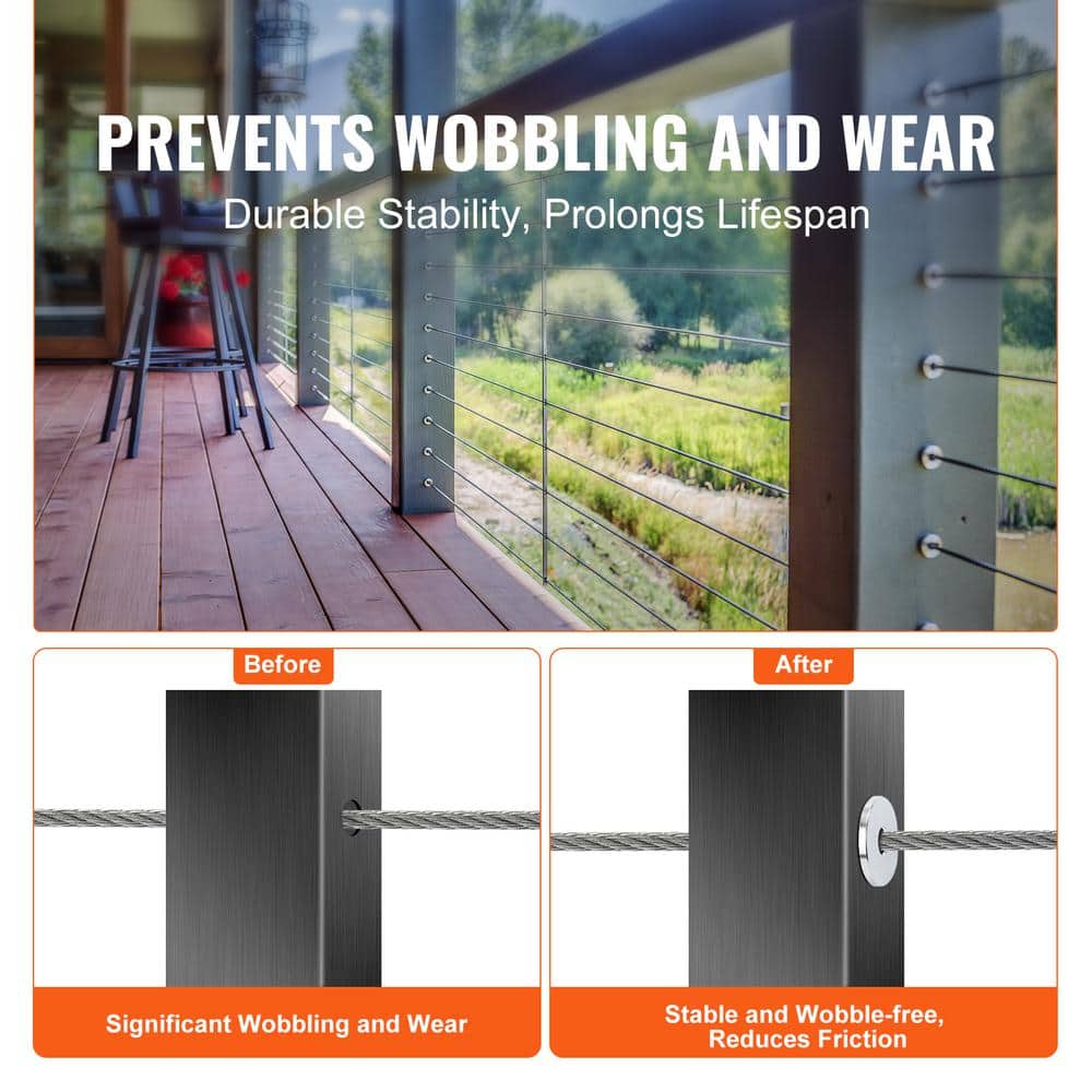 VEVOR T316 Stainless Steel Protector Sleeves for 1/8 in. Wire Rope Cable Railing Balustrade Marine Grade Come with A Drill Bit