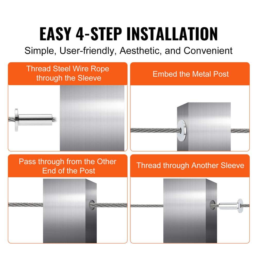 VEVOR T316 Stainless Steel Protector Sleeves for 1/8 in. Wire Rope Cable Railing Balustrade Marine Grade Come with A Drill Bit