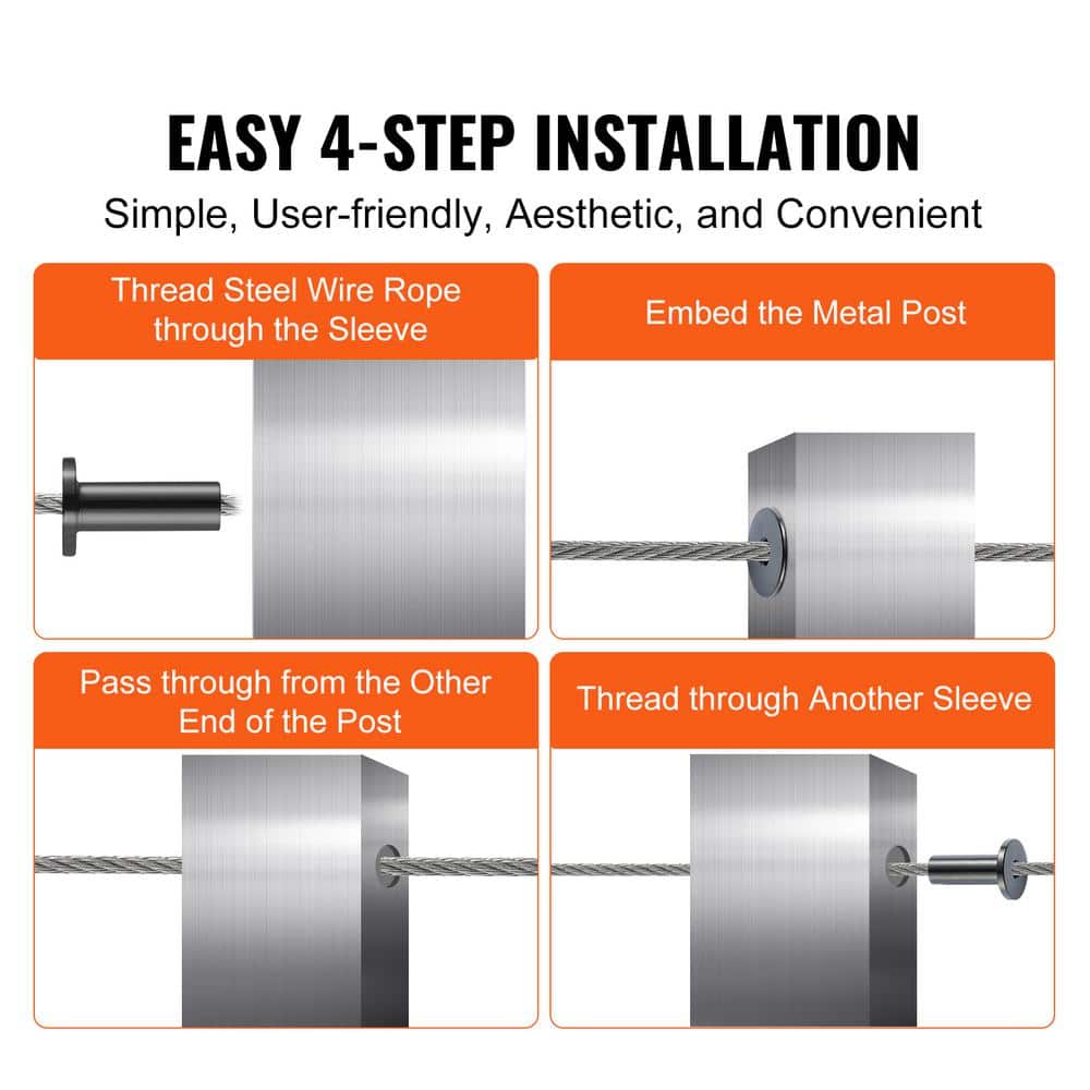 VEVOR T316 Stainless Steel Protector Sleeves for 1/8 in. Wire Rope Cable Railing Balustrade Marine Grade Come ( 101-Pack )