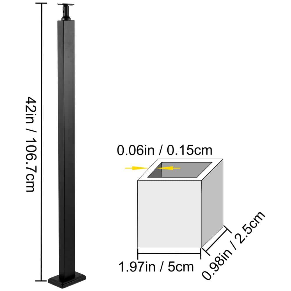 VEVOR Cable Railing Post 42 in. x 0.98 in. x 1.97 in. Stair Railing Kit without Hole Deck Railing w/ Mount Bracket for Balcony