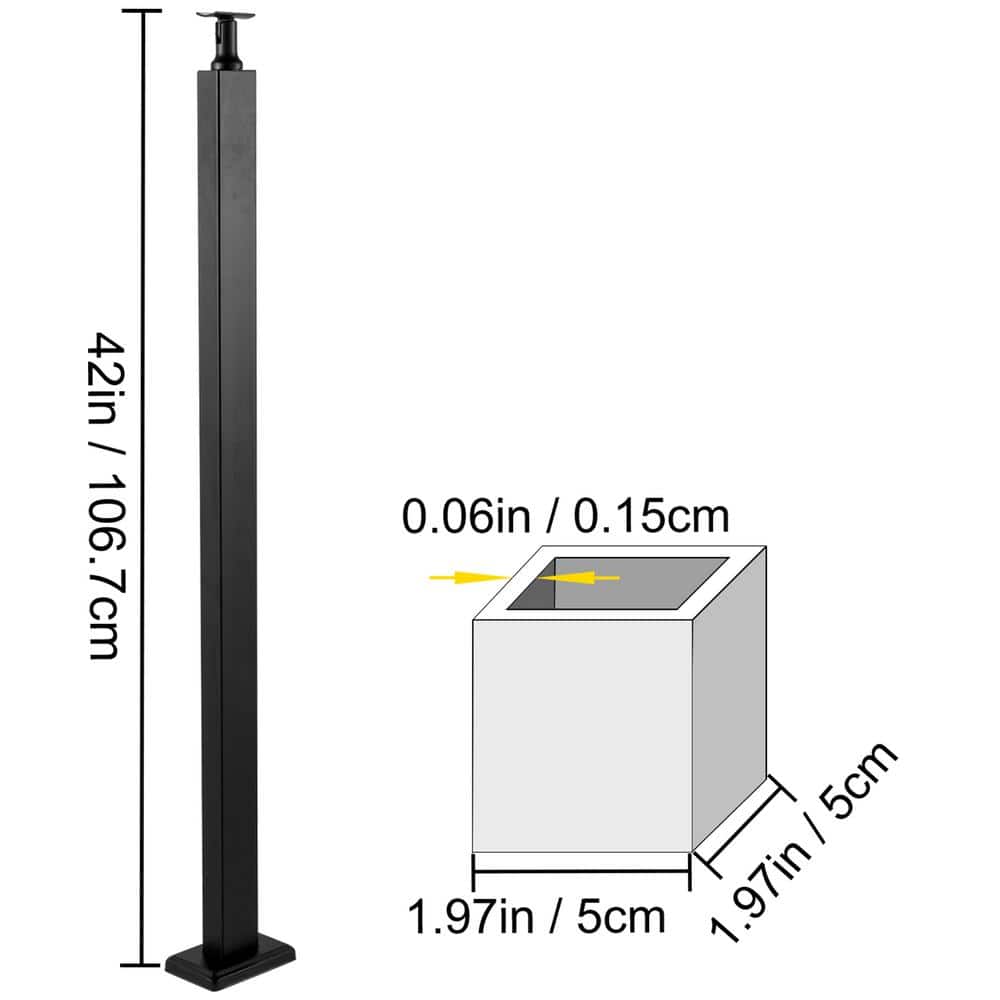 VEVOR Deck Railing 42 in. x 1.97 in. x 1.97 in. Cable Railing Post without Hole Stainless Stair Handrail with Mounting Bracket