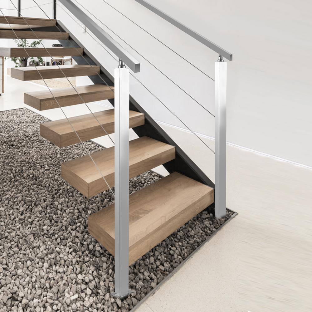VEVOR Handrail Stainless Steel 42 in. x 0.98 in. x 1.97 in. Cable Railing Post without Hole Indoor Rail with Mounting Bracket