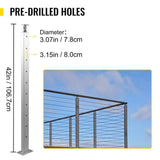 VEVOR Cable Railing Post 42 in. x 0.98 in. x 1.97 in. Stair Railing Kit with Mounting Bracket Stainless Stair Handrail