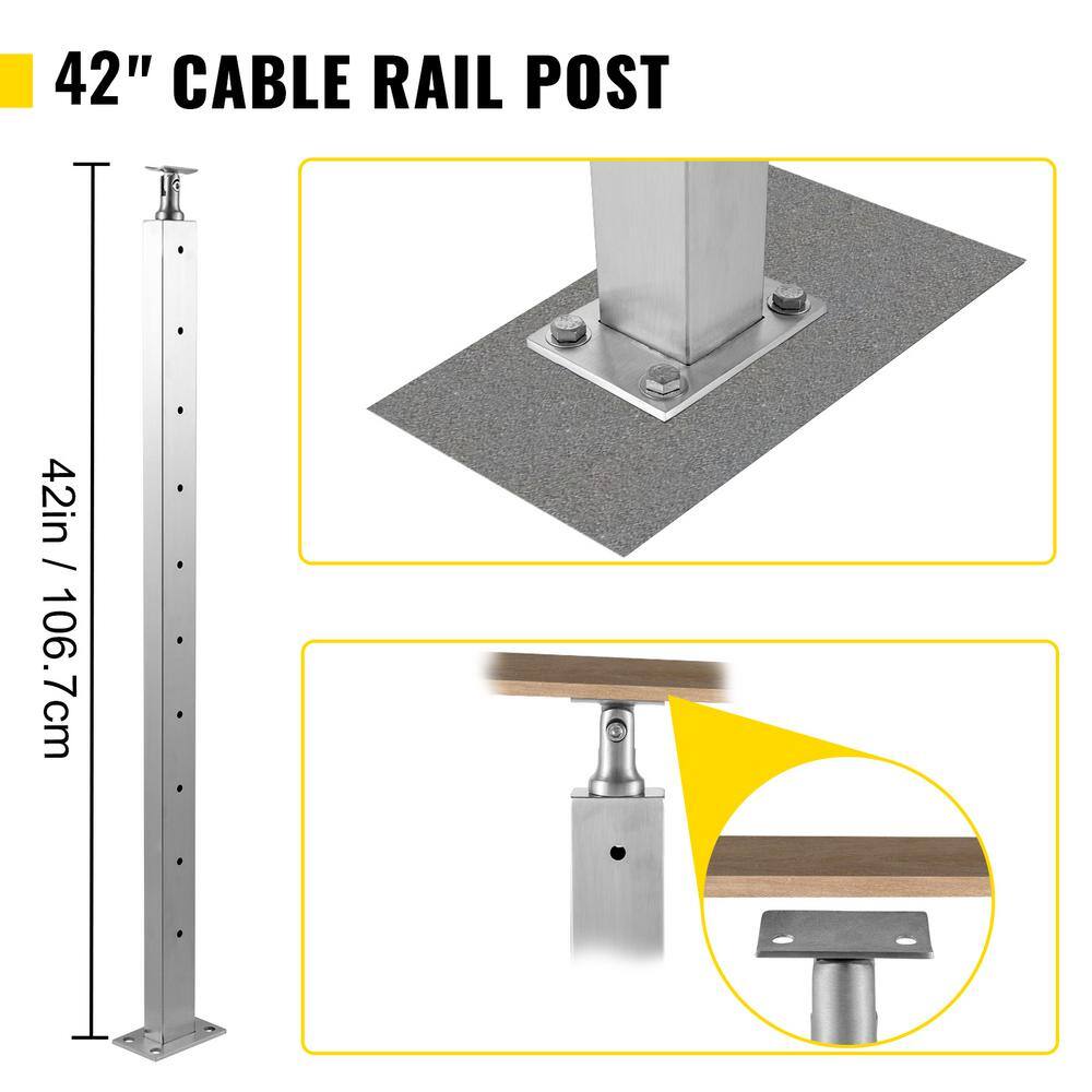 VEVOR Cable Railing Post 42 in. x 0.98 in. x 1.97 in. Stair Railing Kit with Mounting Bracket Stainless Stair Handrail