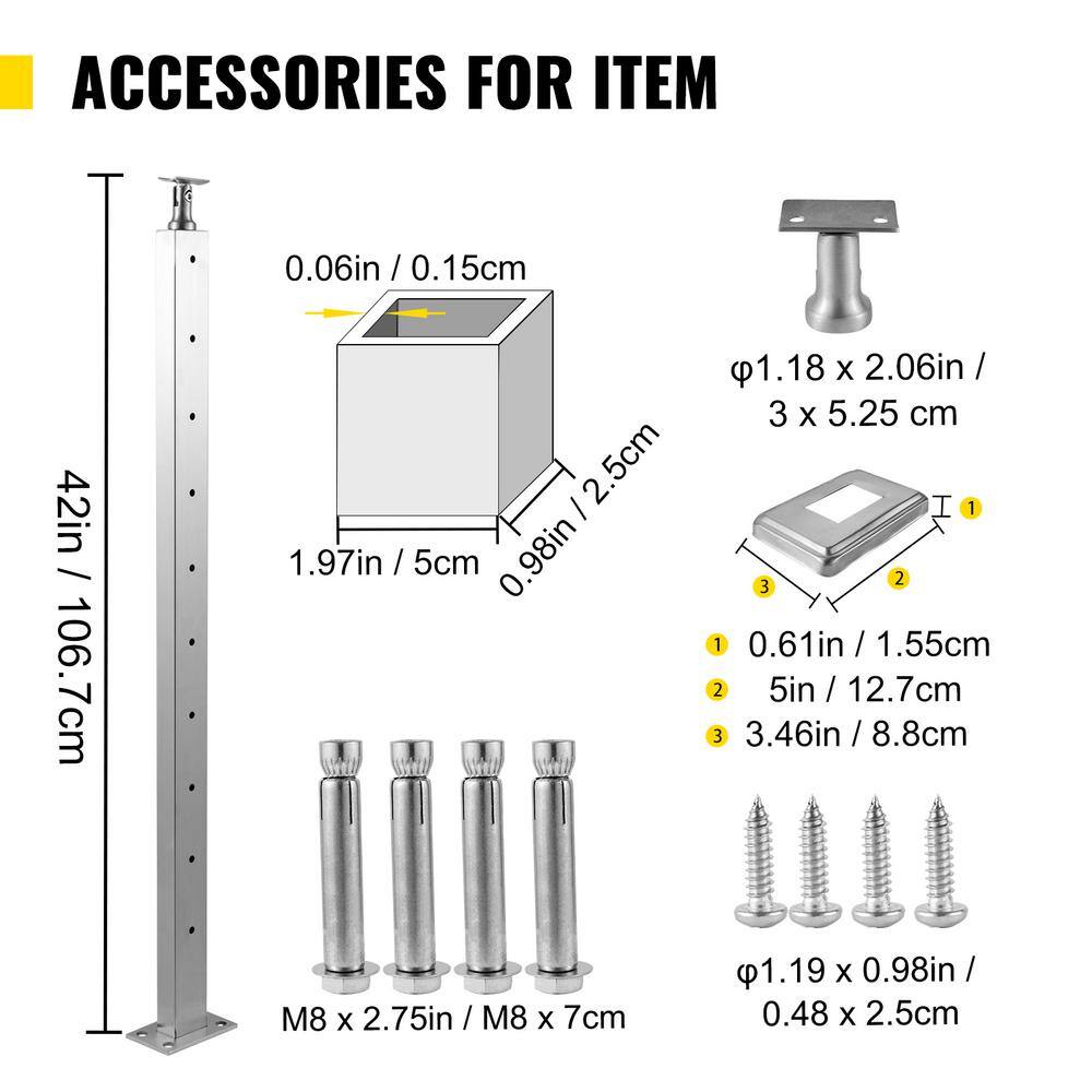 VEVOR Cable Railing Post 42 in. x 0.98 in. x 1.97 in. Stair Railing Kit with Mounting Bracket Stainless Stair Handrail