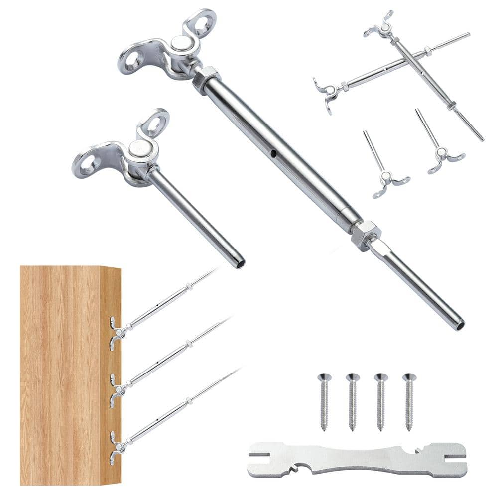 VEVOR T316 Stainless Steel Adjustable Angle 1/8 in. Cable Railing Kit Hardware for Wood Post Easy Installation Silver 10 Pack