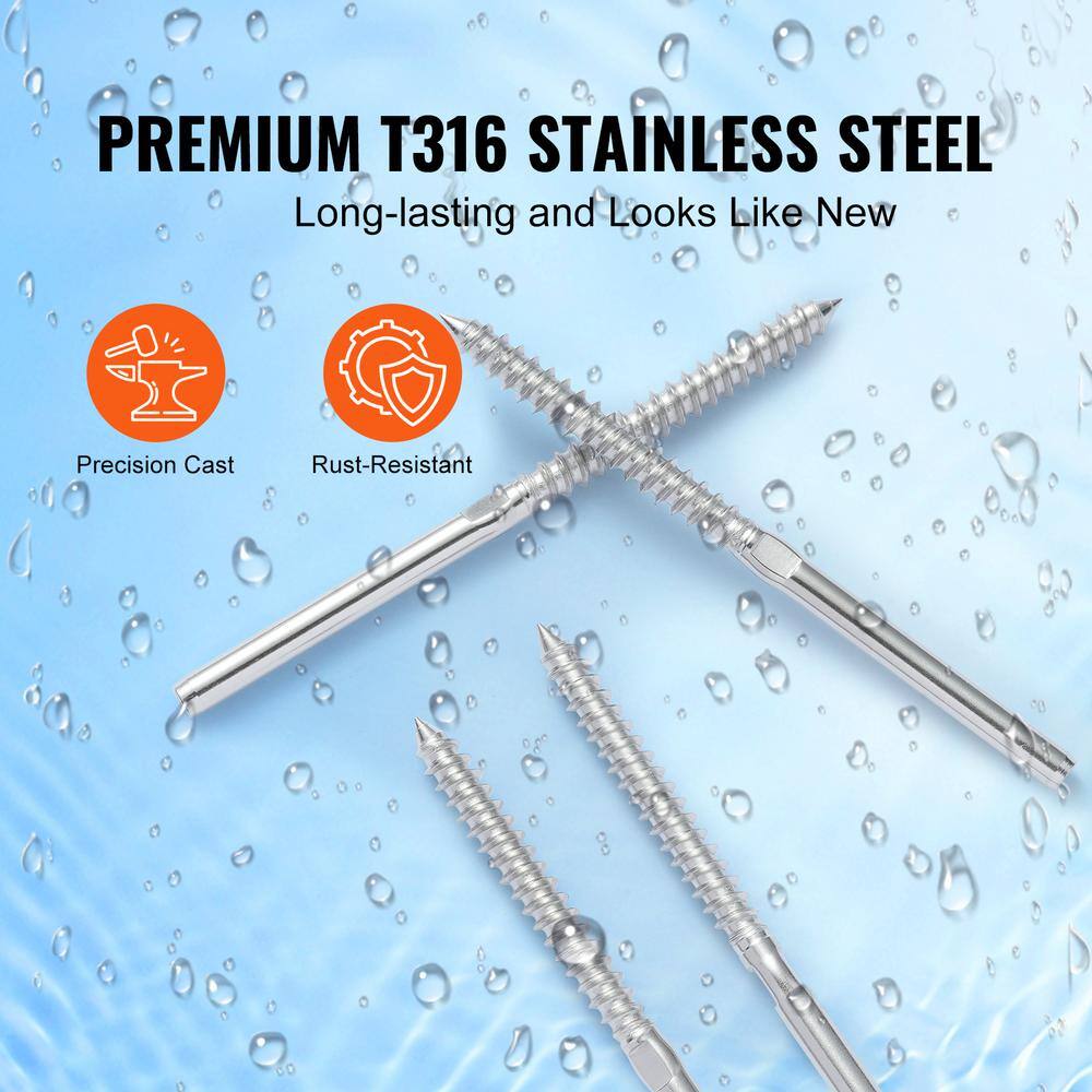 VEVOR 122 Pack Cable Railing Swage Threaded Stud Tension End Fitting Terminal for 1/8 in. Deck Cable Railing Stainless Steel
