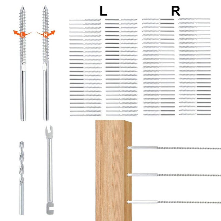 VEVOR 122 Pack Cable Railing Swage Threaded Stud Tension End Fitting Terminal for 1/8 in. Deck Cable Railing Stainless Steel